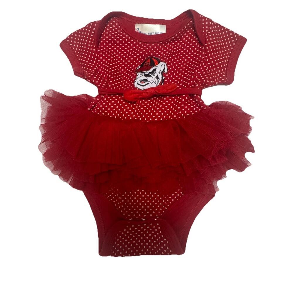 UGA Georgia Bulldogs Infant Newborn NB Tutu Bodysuit Red Polka Dot Cheer